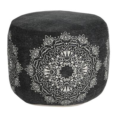 HomeRoots 18" Black 100% Cotton Ottoman