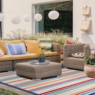 Superior Coastal Stripe Geometric Modern Indoor Outdoor Area Rug - Bed ...
