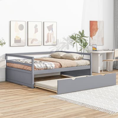 [No Need Box Spring] Twin Size Wood Daybed with Twin Size Trundle
