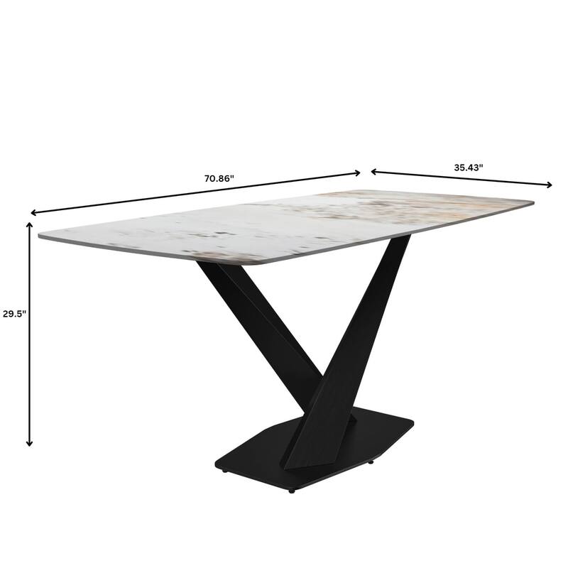 Voren Dining Table with Stone or Glass Tabletop in Black Steel Base