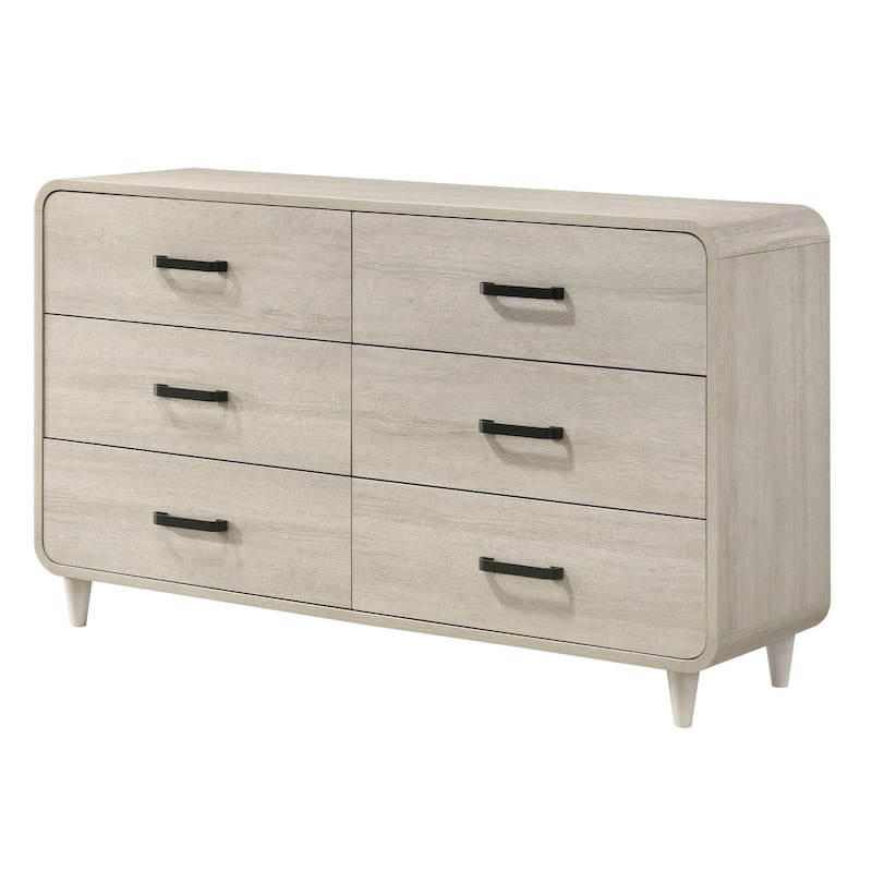 Meni 2pc Wide Dresser and Mirror Set, 6 Drawers, Scandinavian White