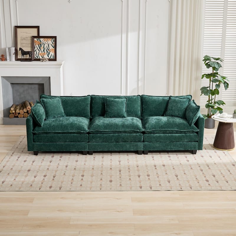 Roomfitters Large Upholstered 3-Seater Sofa with Plush Cushions and Pillows, Modern Cloud Couch for Living Room