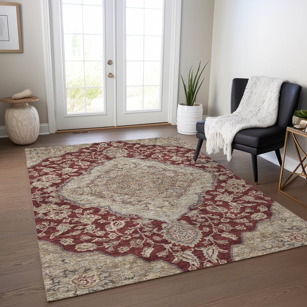 Machine Washable Indoor/ Outdoor Traditional Medallion Chantille Rug