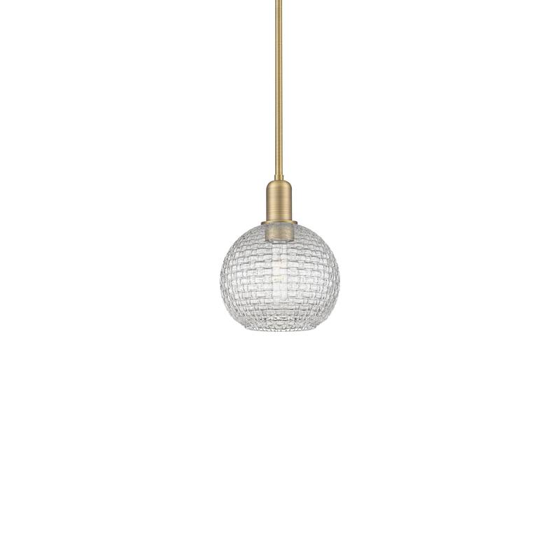 Innovations Lighting 716-1S-11-8 Athens Pendant Athens 8" Wide Mini - Brushed Brass / Clear Basketweave