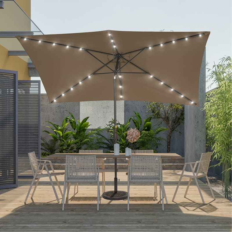BONOSUKI Outdoor 10 x 6.5ft LED Rectangula Umbrella Patio Market Table Umbrella Aluminium/Steel with Tilt - Taupe