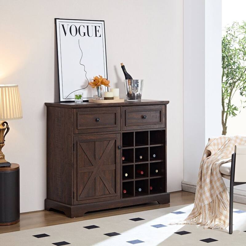 39" Farmhouse Buffet Cabinet with Storage, Removable Wine Racks