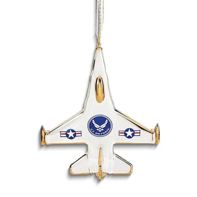 Curata Us Air Force Logo F-16 Jet Glass Ornament