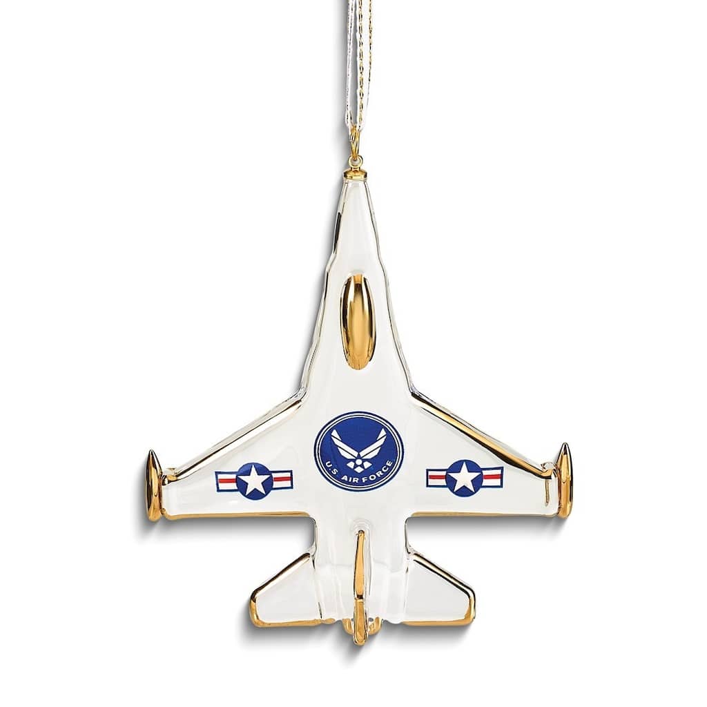 Curata Us Air Force Logo F-16 Jet Glass Ornament