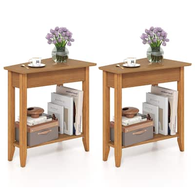 Gymax 2 PCS End Table Irregular Narrow Sofa Side Nightstand w/ Storage