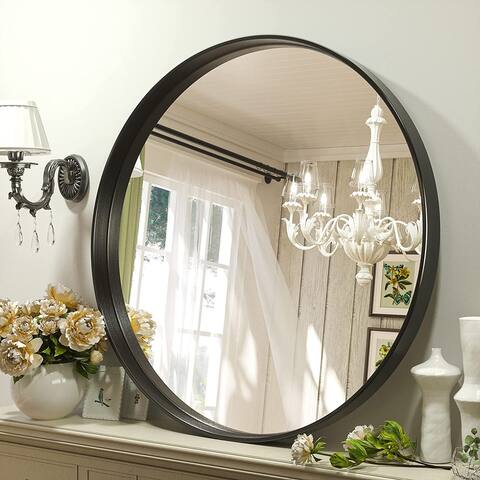 TETOTE Round Mirror for Bathroom Circle Mirrors, Wall Mounted Brushed Metal Framed Entryway Decorative Farmhouse Vanity Mirror
