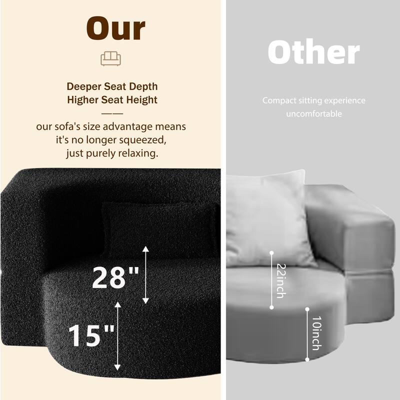 Convertible Floor Sofa with Teddy Fabric, Twin Mattress & No Assembly