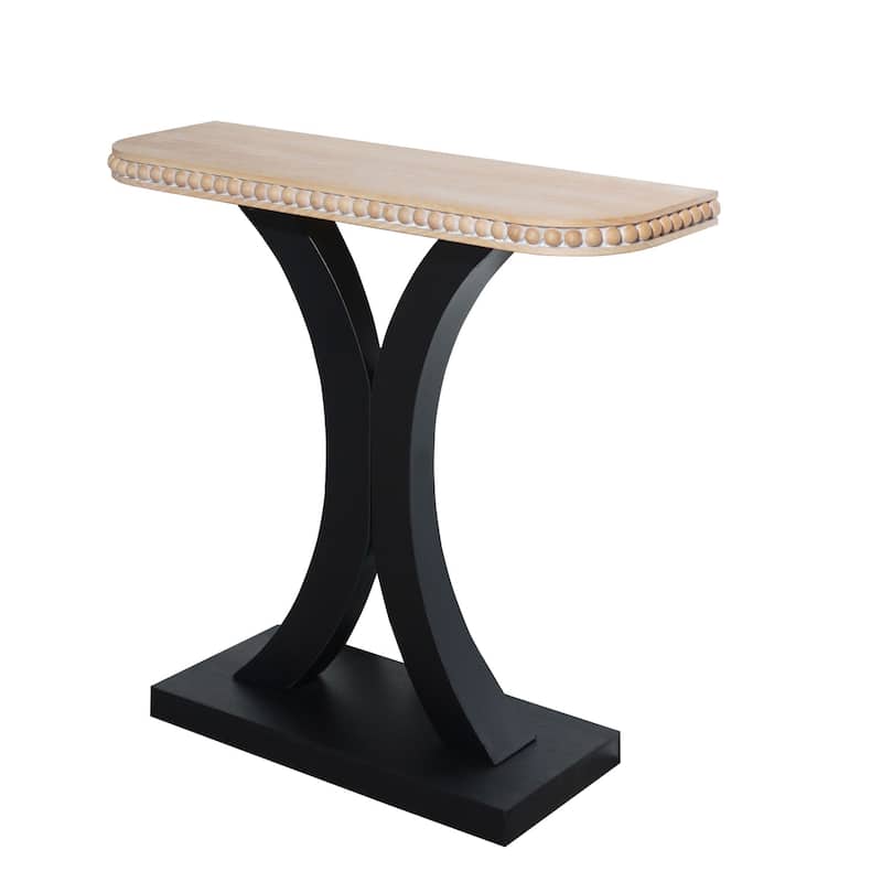 Elegant Half-Moon Console Table with Bead Trim, Versatile Wood Entryway Table with Natural Rounded Tabletop and Black Base