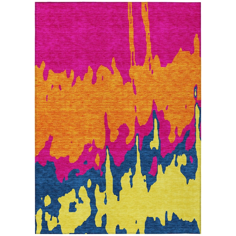 Machine Washable Indoor/ Outdoor Modern Abstract Chantille Rug