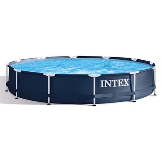 Metal Frame 12 Foot x 30 Inch Round Above Ground Outdoor Backyard Swimming Pool with 530 GPH Filter Cartridge Pump, Navy