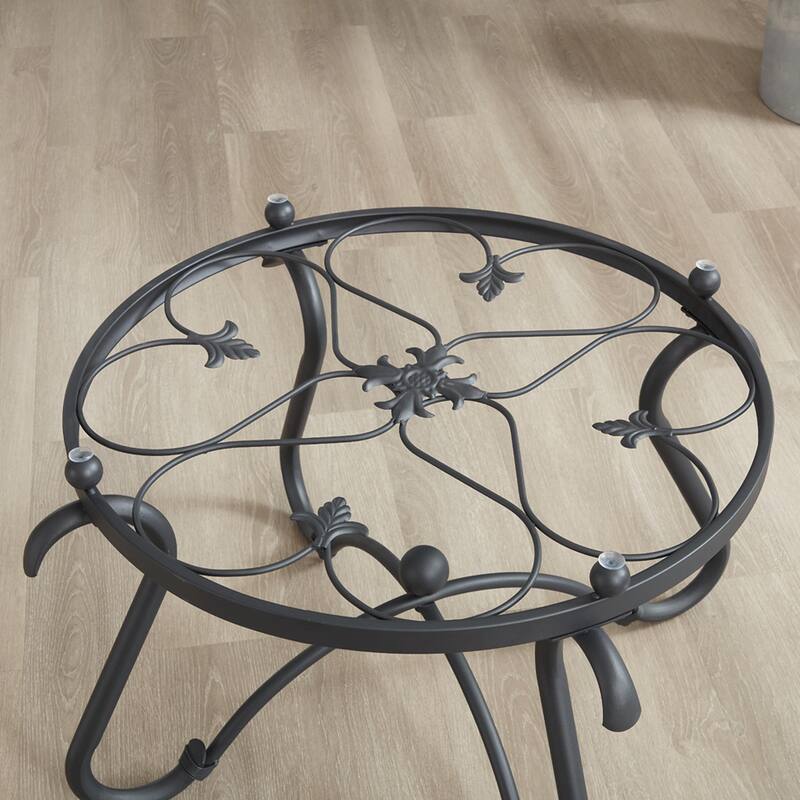 2-Piece Tempered Glass Coffee Table Set - Round End Side Table with Sturdy Construction"