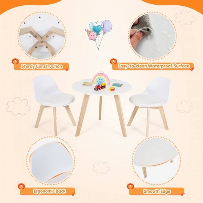 Modern Kids Activity Play Table and 2 Chairs Set with Beech Leg Cushion