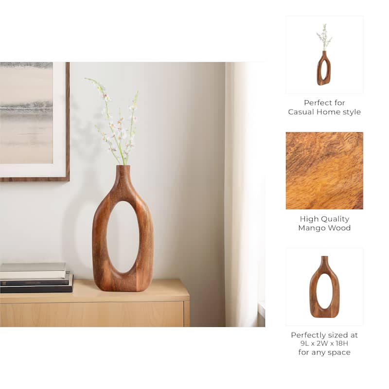 Mango Wood Sculptural Vase Decorative Handcrafted Eye-Catching Form