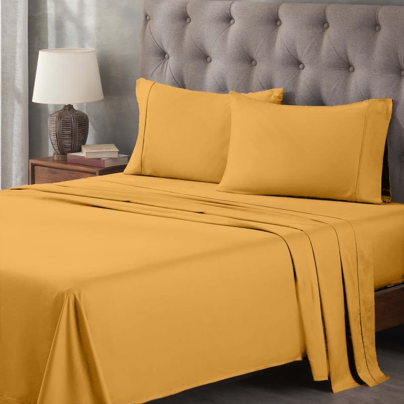 Superior Egyptian Cotton 400 Thread Count Solid Deep Pocket Bed Sheet Set - Gold - Queen