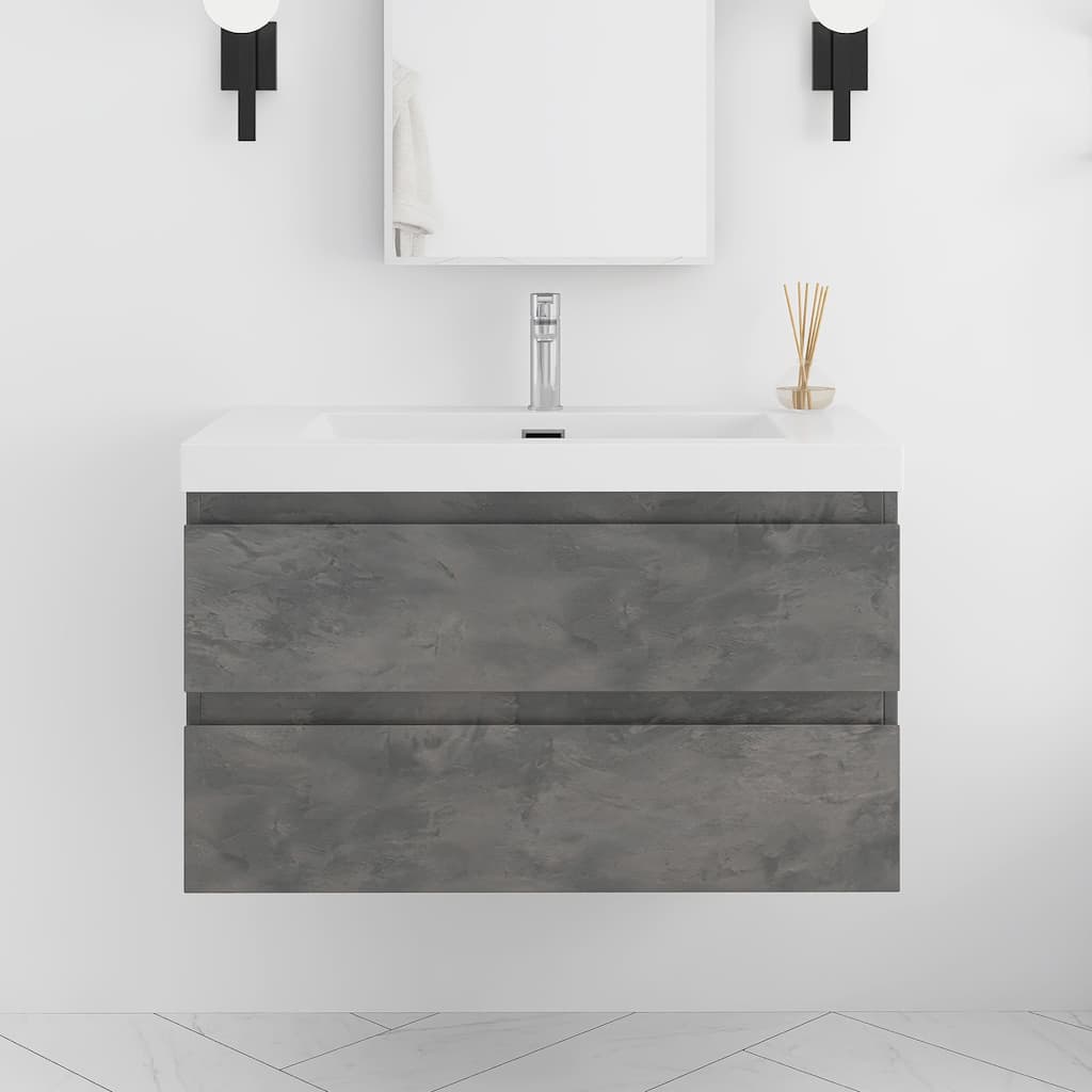 Floating Bathroom Vanity Integrated White Resin Sink