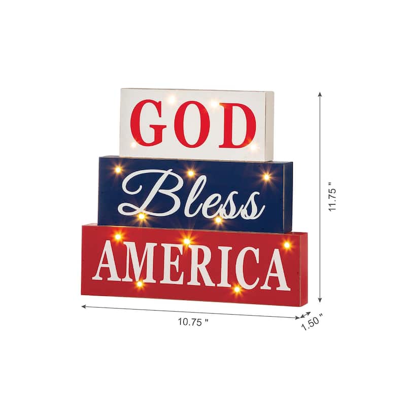 Glitzhome Patriotic/July 4th Free Standing Block Table Decor
