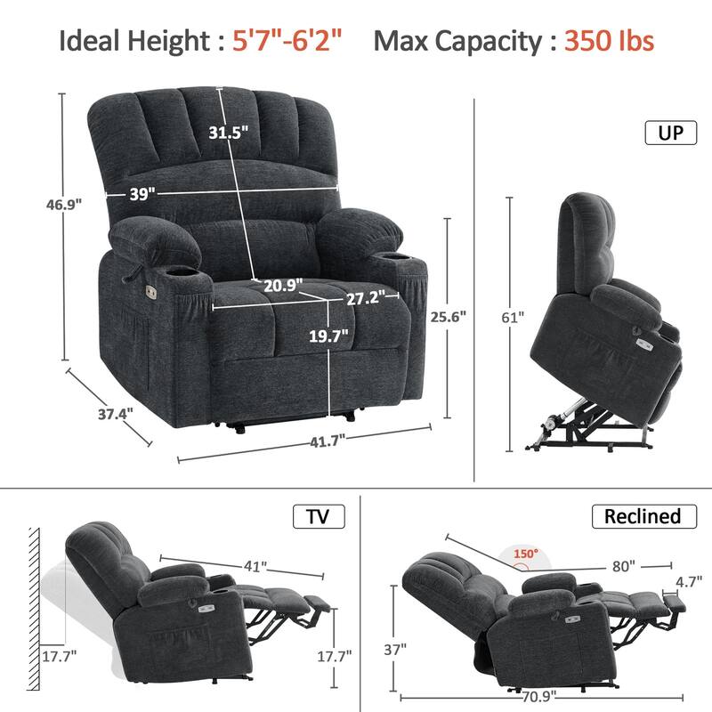 MCombo Power Lift Recliner Chair with Massage and Heat for Big Elderly People, Fabric R7092 (Large-Wide)