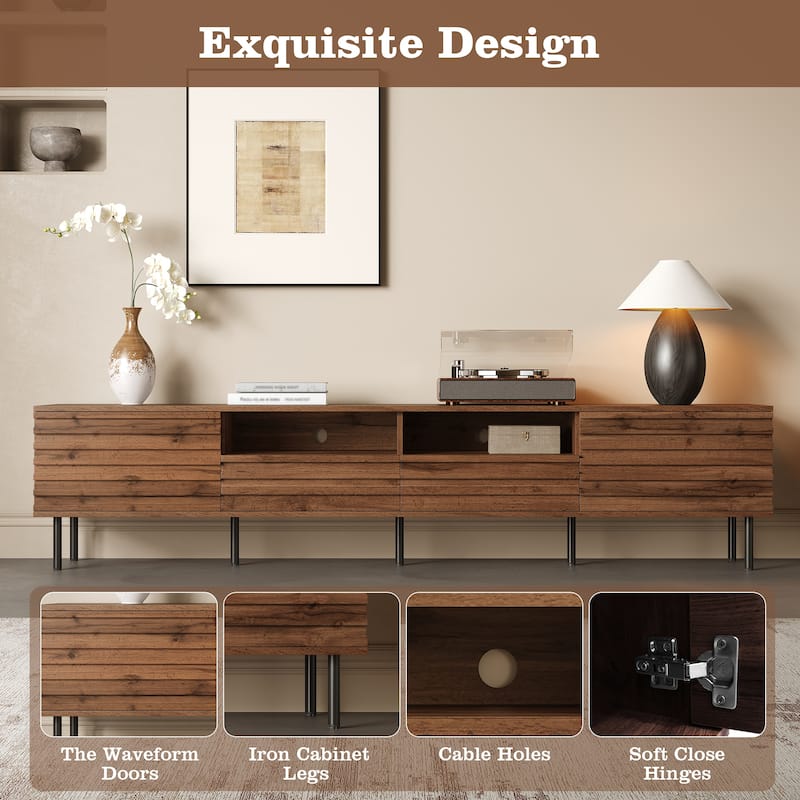 TV Stand for Living Room, Mid Century Modern Entertainment Center for 65/75/85" TVs, Slatted Door Design Media Console Table