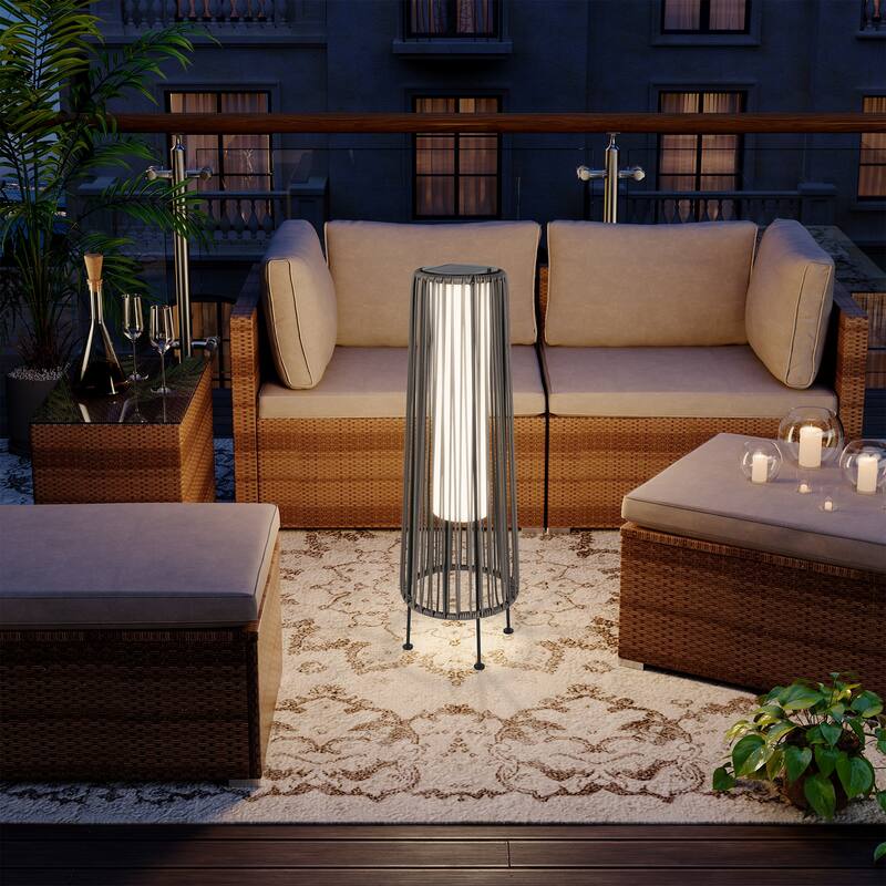 Solar Powered Outdoor Floor Lamp Resin Wicker Outdoor Lamps