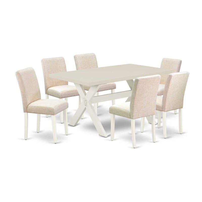 7-Piece Dinette Set - Hardwood Table & Parsons Chairs - Modern Kitchen Dining Room Furniture - 60
