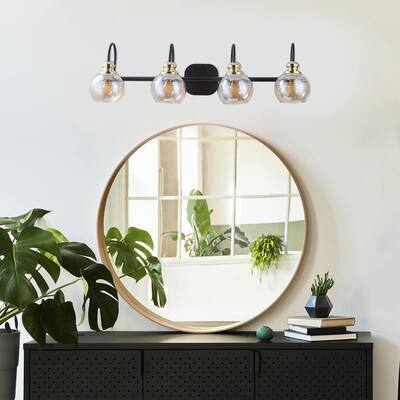 31.75 in. 4 Light Black Modern Vanity Light with Clear Glass Shades