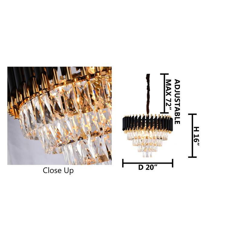 Transitional 8-Light Black And Gold Stainless Steel Chandelier