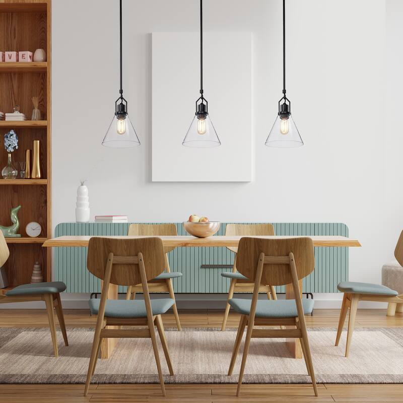 Matte Black 1-Light Mini Pendant with Clear Cone Glass Shade