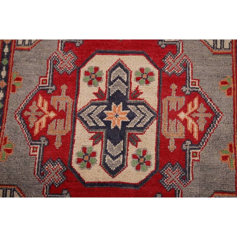 Gray Kazak Foyer Rug Hand-Knotted Wool Carpet - 3'2" x 5'0"