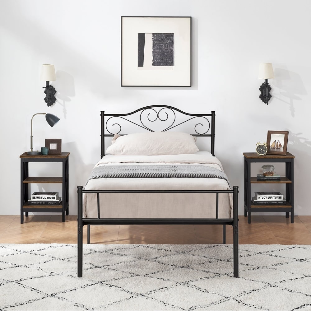 Taomika 3-Pieces Bed Frame and Modern Nightstands Sets