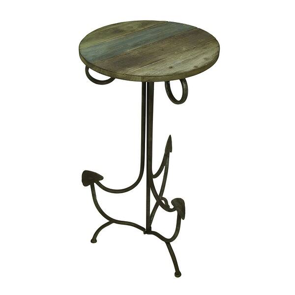 Shop Triple Anchor Round Wooden Striped Accent Table 30 In