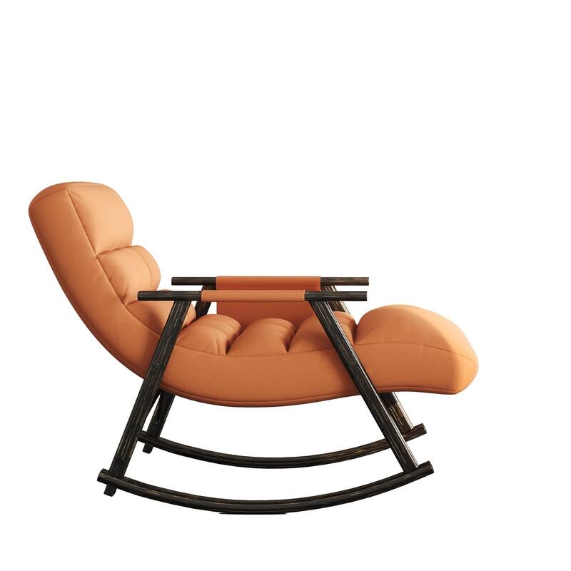 Casual folding rocking chair upholstered, lounge rocking chair adjustable high back and foot rest,side pockets