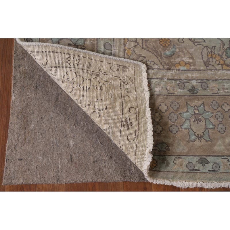 Green Distressed Tabriz Persian Antique Area Rug Handmade Wool Carpet - 6'6" x 9'8"