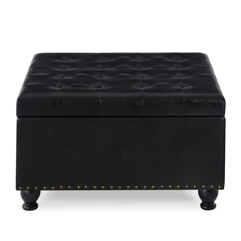 Large square storage ottoman with wooden legs