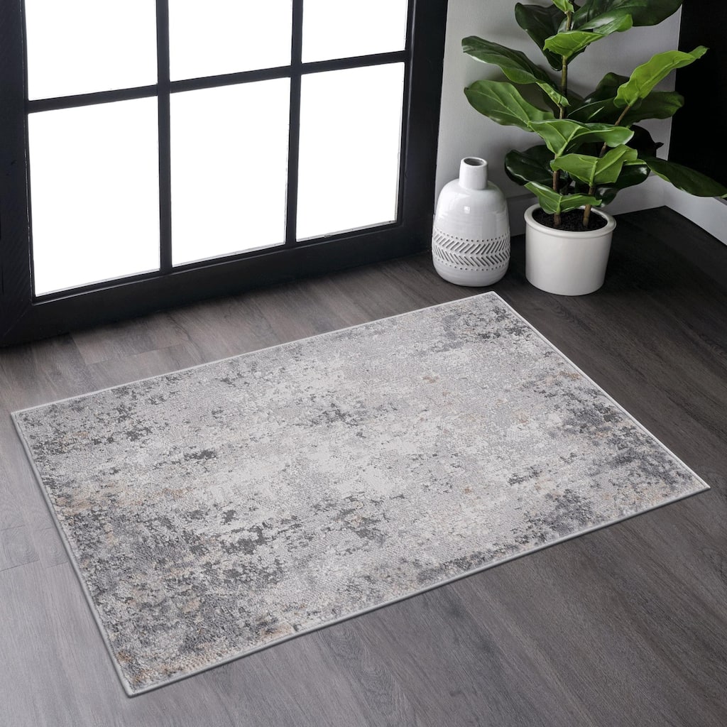 Roomfitters 2x3 Machine Washable Boho Vintage Area Rug, Non-Slip Pet Friendly Indoor Living Room Decor Carpet - Ivory+Taupe