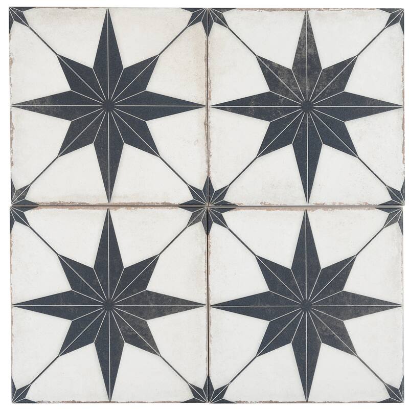 Faenza 8x8 White Black Porcelain Square Motif Wall and Floor Tile (6.46 sq ft/case) - 15 Pack
