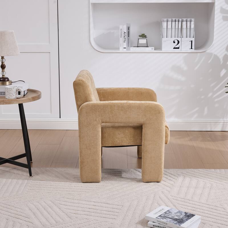 Chenille Upholstered Single Armchair, Ergonomic Lounge Reading Chair, High-density Foam Sofa Chair for Living Room, Bedroom
