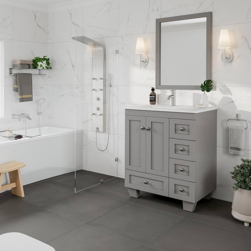 Eviva Happy 28"W Bath Vanity with Carrara Quartz Top