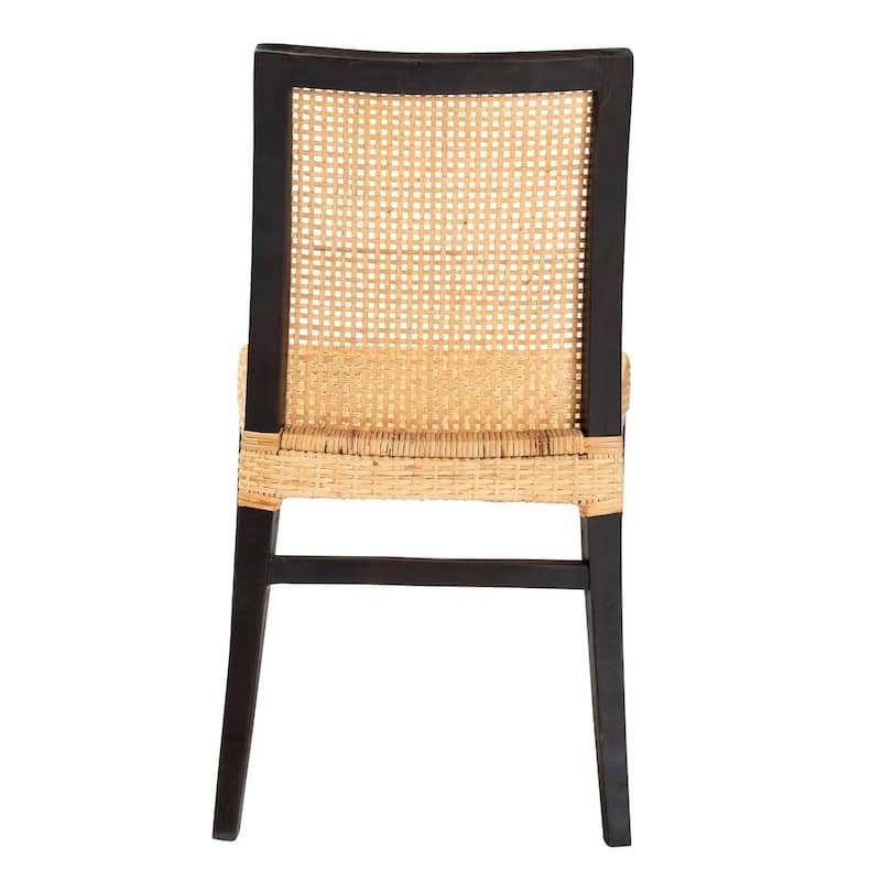 Modern Bohemian Dining Chair - Dark Brown Wood, Solid Back, Dining Room Accent Furniture - 34.1