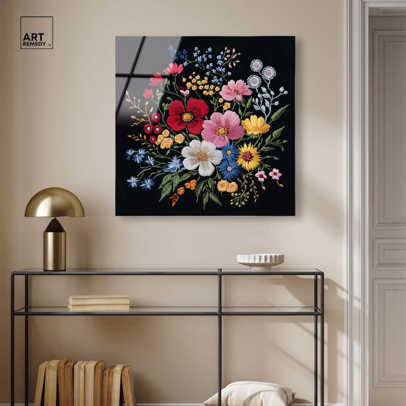 Midnight Wildflower Weave Acrylic by Art Remedy, Ready to Hang
