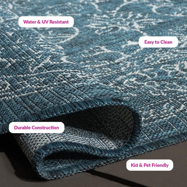dimension image slide 4 of 10, SAFAVIEH Courtyard Aquata Indoor/ Outdoor Waterproof Patio Backyard Rug