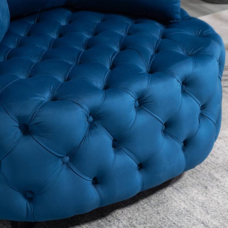 Oversized Barrel Accent Chair with 3 Pillows, Velvet Tufted Upholstered Round Club Chair, Ergonomic Reading Sofa Chair