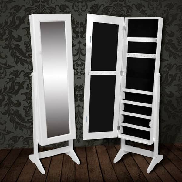 Shop Vidaxl Free Standing Mirror Jewelry Cabinet White Overstock 18965463