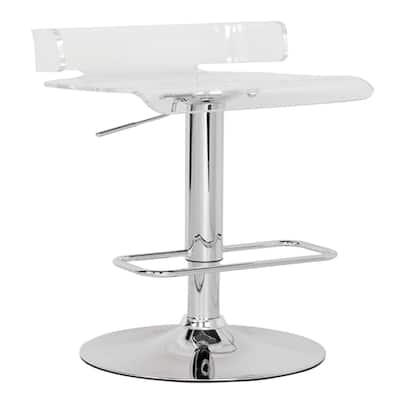 Acrylic Adjustable Height Pedestal Bar Chair with Swivel and Footrest - 16” x 15” x 26” (D x W x H)