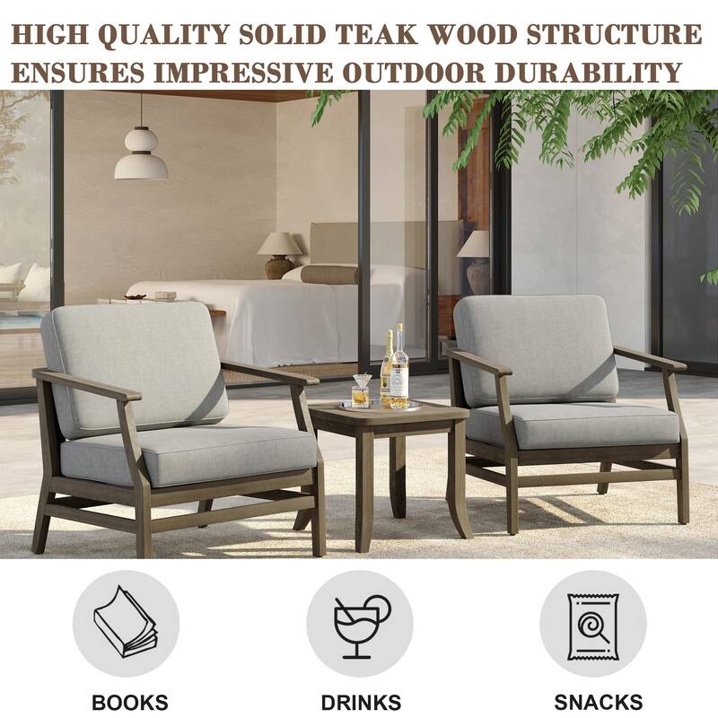 3 Set Outdoor Teak Wood Club Chairs with Side Table