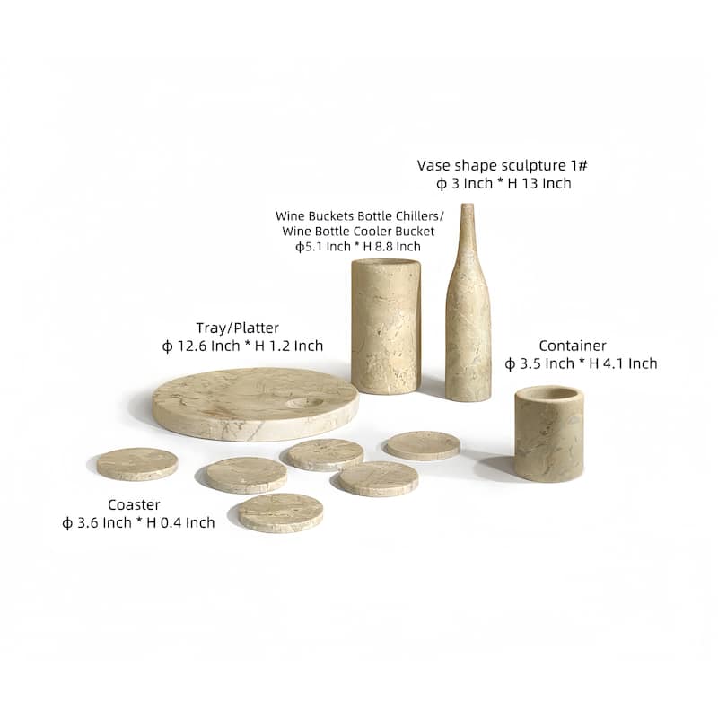 Roomfitters Natural Marble Dining Room Accessories Set, Luxury 10-Piece Genuine Stone Tabletop Collection