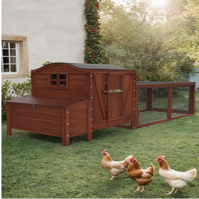 106-inch wooden outdoor chicken coop for 3-4 chickens, ducks and rabbits - Brown